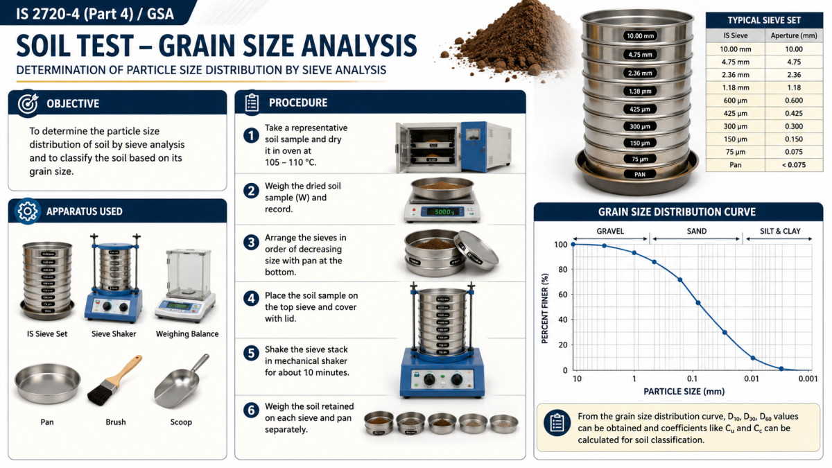 IS 2720-4 - GSA Soil Test -  Grain Size Analysis | Objective, Procedure, Apparatus Used