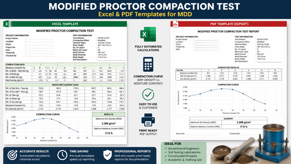 Modified Proctor Compaction Test: Excel & PDF Templates for MDD