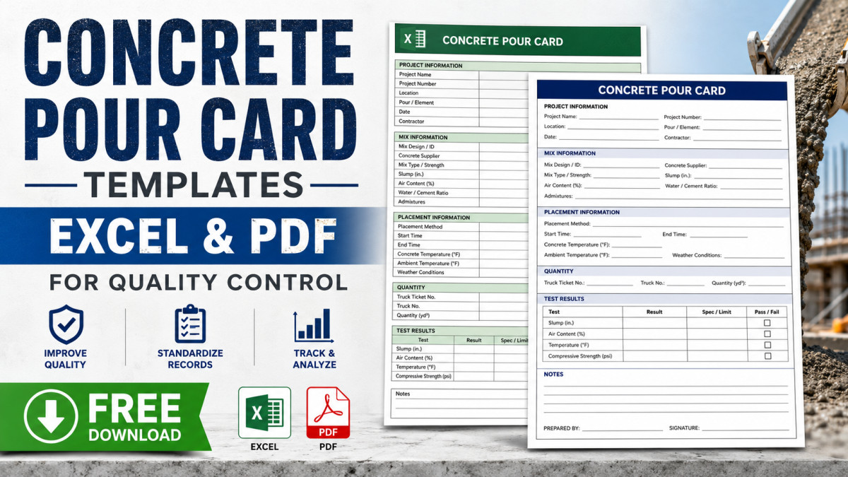Concrete Pour Card Templates: Excel & PDF for Quality Control