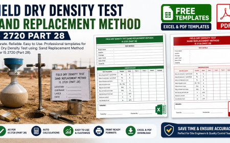 Field Dry Density Test: Sand Replacement Method (IS 2720 Part 28) - Free Excel & PDF Templates